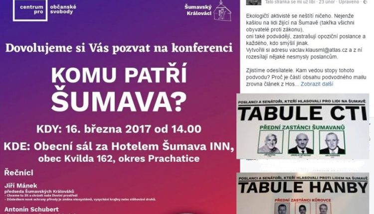 Václav kalus ml. pořádá konferenci na téma Komu patří Šumava